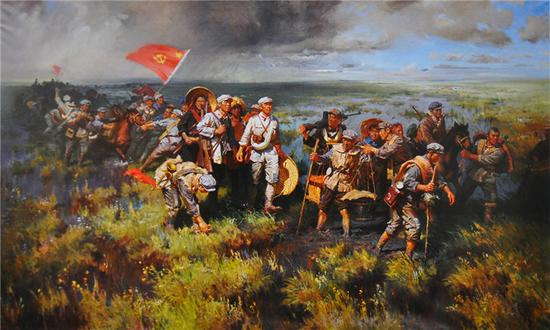 张文源油画《过草地》