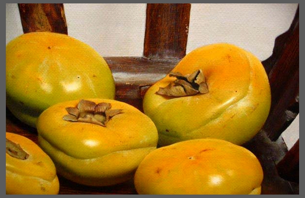 冷军油画静物《柿子》