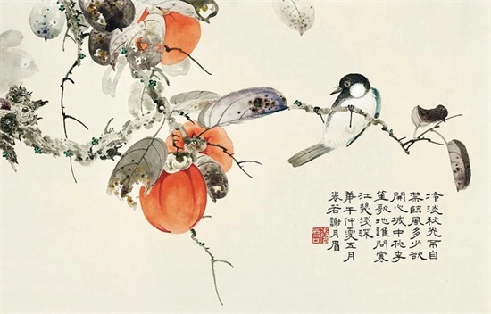 国画中的红柿子，事事如意！
