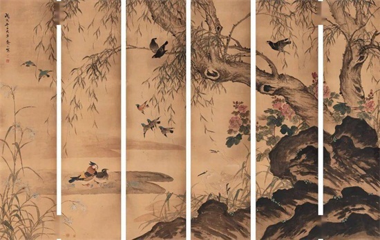 拟明院体笔意的花鸟六通屏：这样的乔木作品，你见过吗？
