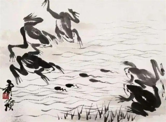 齐白石画蛙，简简几笔，蛙趣十足