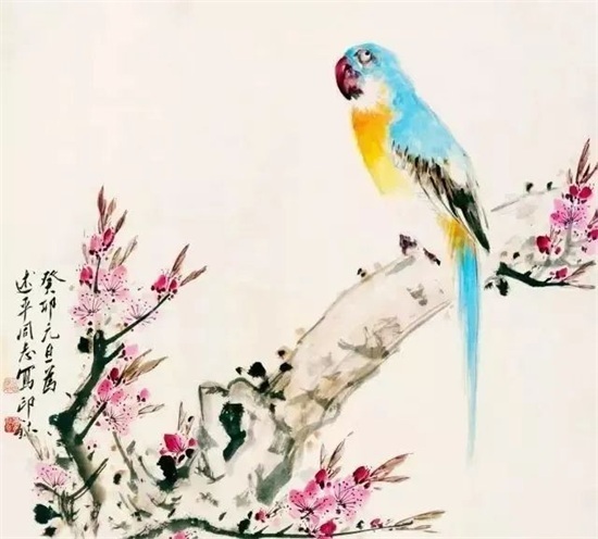 桃花鹦鹉图，真美！