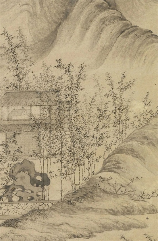 赏画  元 佚名《青山竹阁图》