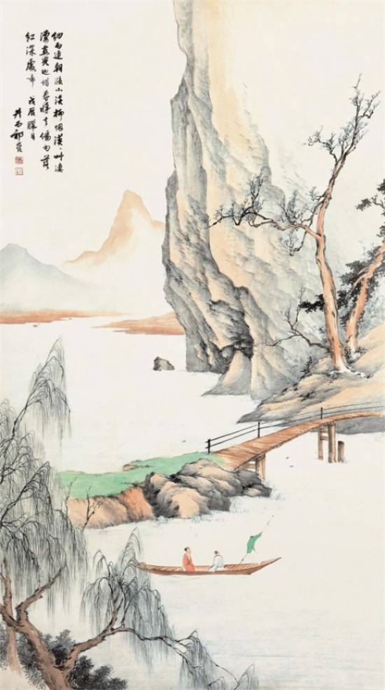 他午夜作画，山水透露着一股静谧的气息
