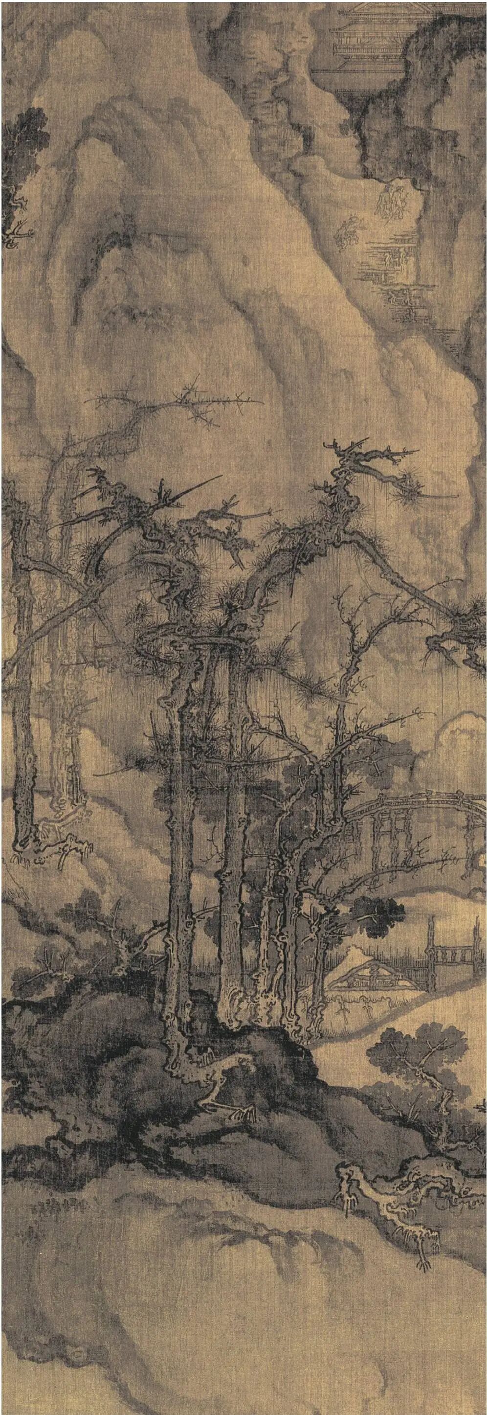 张大千临故画树法