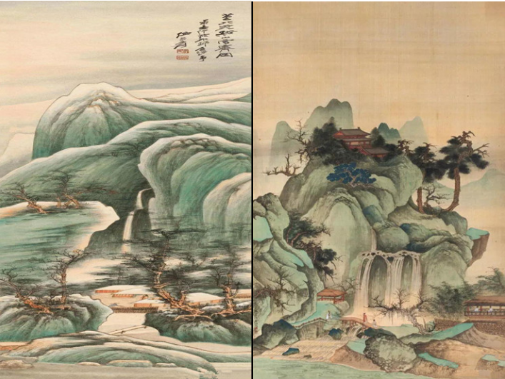 1947年作 观瀑图                       1947年作 江堤晚景